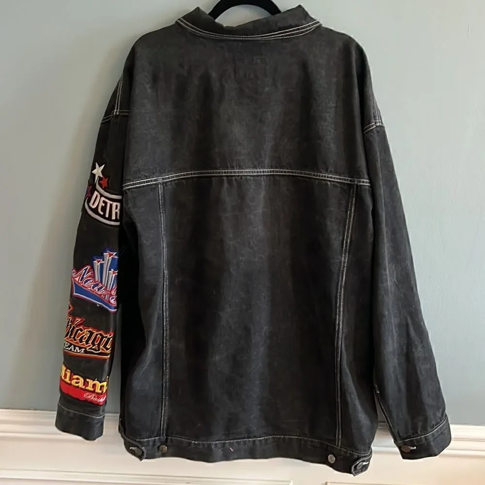 Men’s Regal Wear 2XL Vintage NBA Basketball black denim jean jacket ~ RARE!